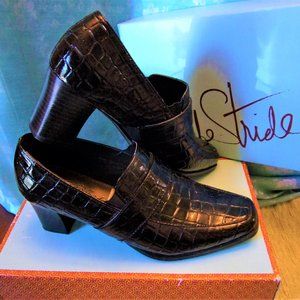 VINTAGE LOAFERS Black LIFE STRIDE PUMPS Size 8W Faux Croc w/Box Woman's Shoes